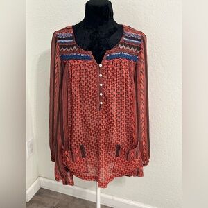 Free People Beaded Printed Boho Blouse | Size Small